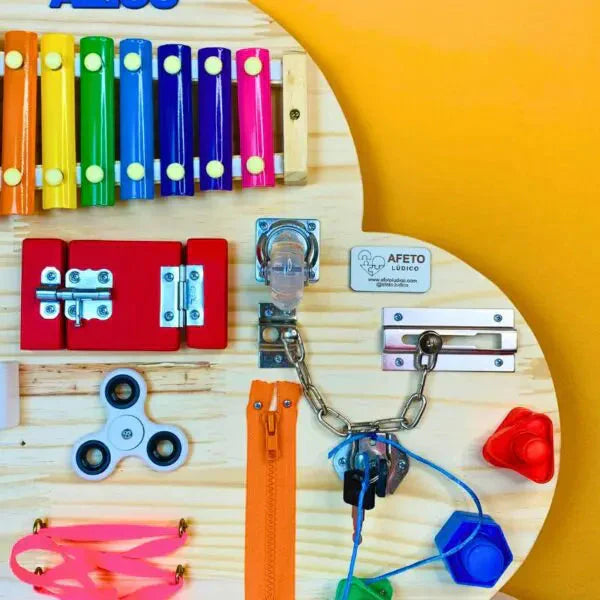 Painel Sensorial Montessori em Madeira Pinus