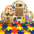 Painel Sensorial Montessori em Madeira Pinus