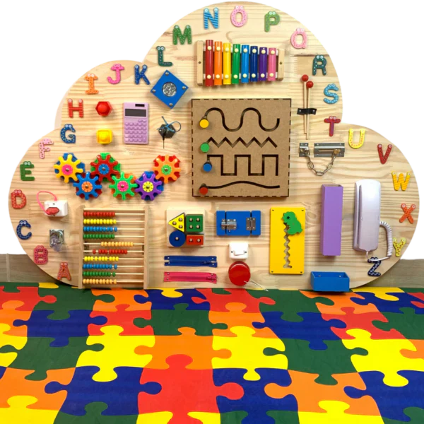 Painel Sensorial Montessori em Madeira Pinus