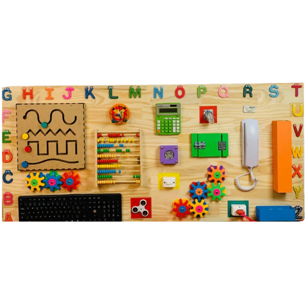 Painel Grande Sensorial de Atividades Educativas 100x60cm em Pinus