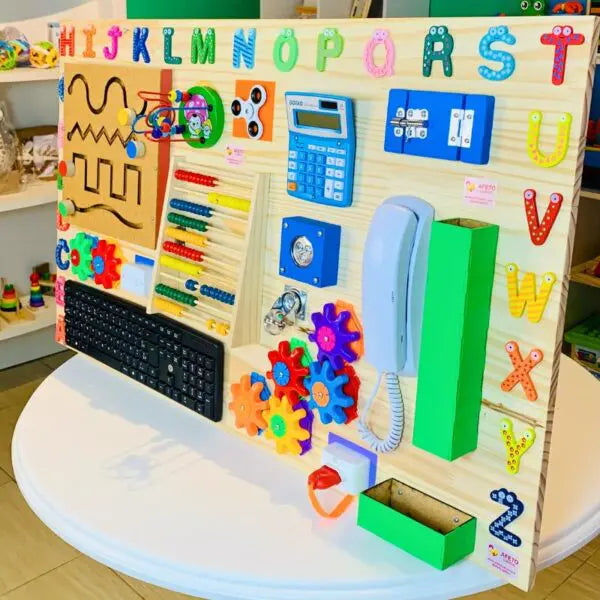 Painel Grande Sensorial de Atividades Educativas 100x60cm em Pinus