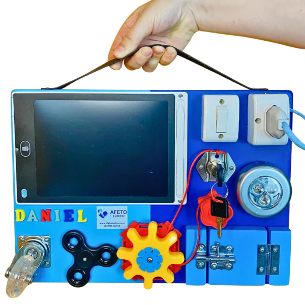 Painel Sensorial de Atividades Educativas Portátil 25×35 com Lousa Azul