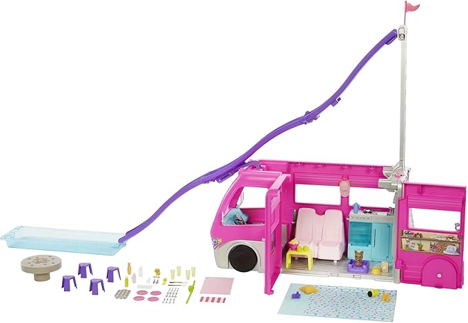 Barbie Estate Conjunto de Brinquedo Trailer dos Sonhos com 7 áreas de brincadeiras e mais de 60 peças