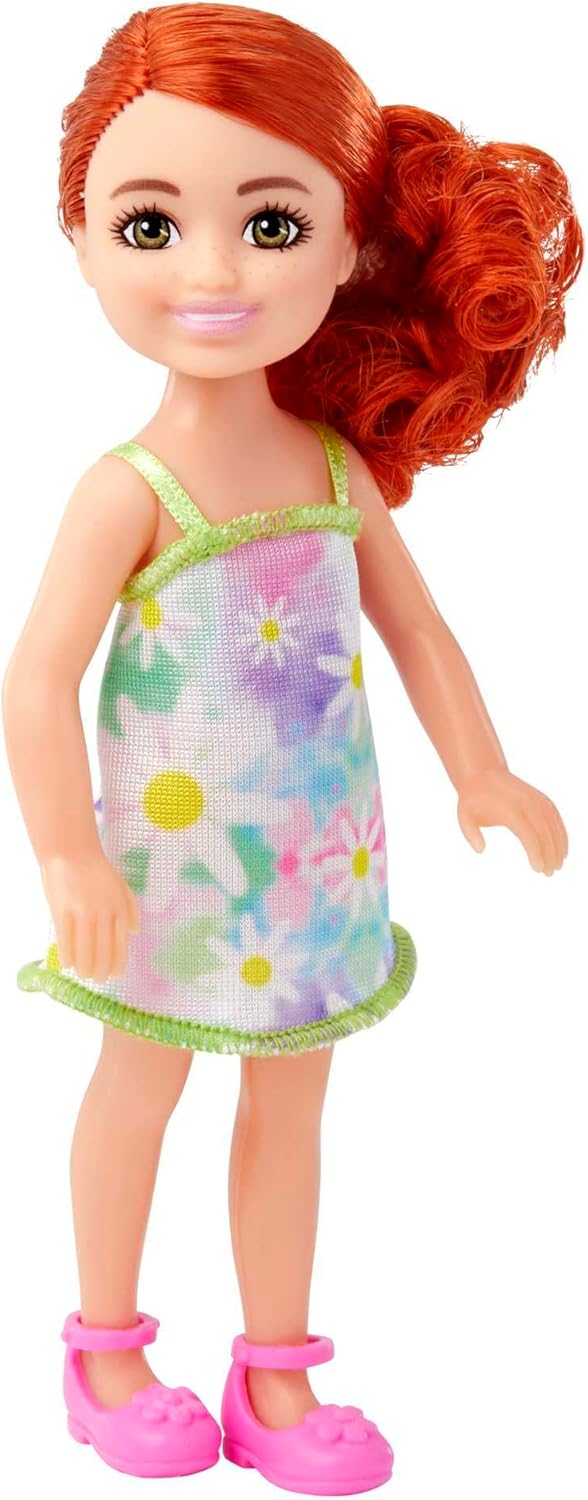 Boneca Barbie Chelsea 14 cm Cabelo Ruivo Vestido Floral