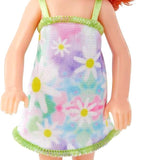 Boneca Barbie Chelsea 14 cm Cabelo Ruivo Vestido Floral