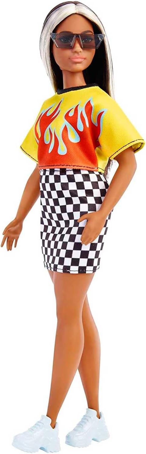Barbie Boneca Fashionista, Curvilínea, Cabelo Longo Com Mechas E Blusa Chamativa
