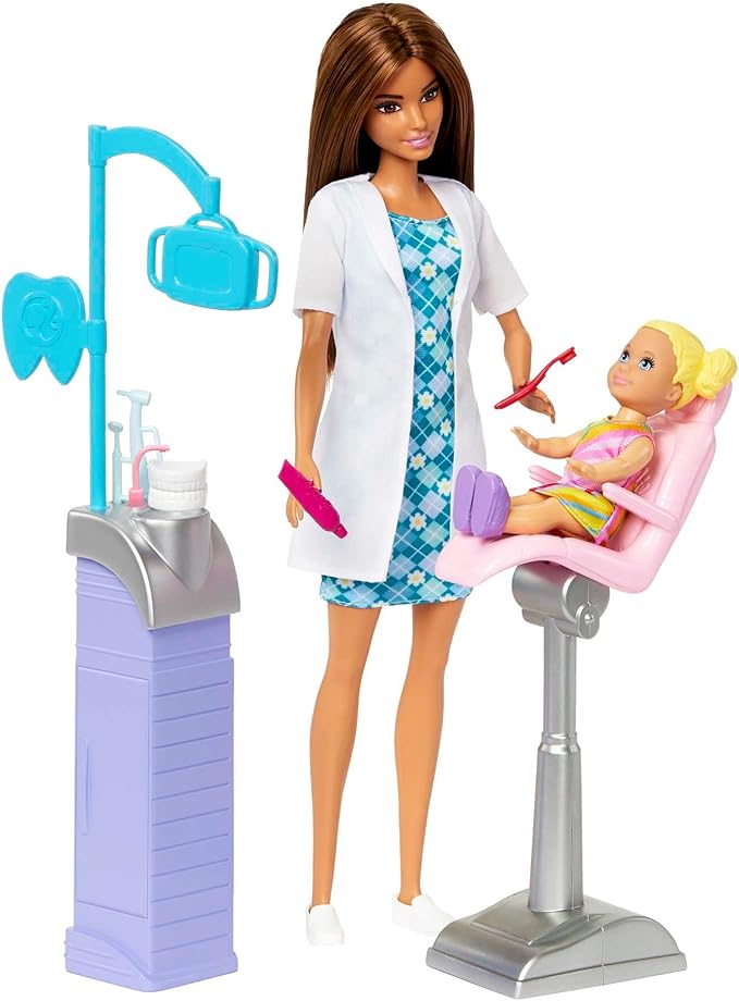 Barbie Profissões Boneca Conjunto Médica Dentista Morena