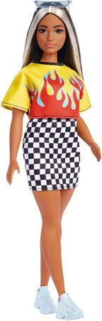 Barbie Boneca Fashionista, Curvilínea, Cabelo Longo Com Mechas E Blusa Chamativa