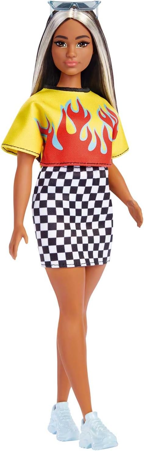 Barbie Boneca Fashionista, Curvilínea, Cabelo Longo Com Mechas E Blusa Chamativa