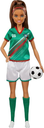 Barbie Profissões Boneca Jogadora de Futebol com Camiseta Verde