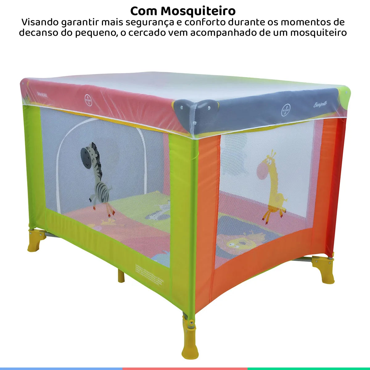 Cercado Infantil Berço Bebê Até 15Kg Telados Portátil e Mosquiteiro Colorido Burigotto