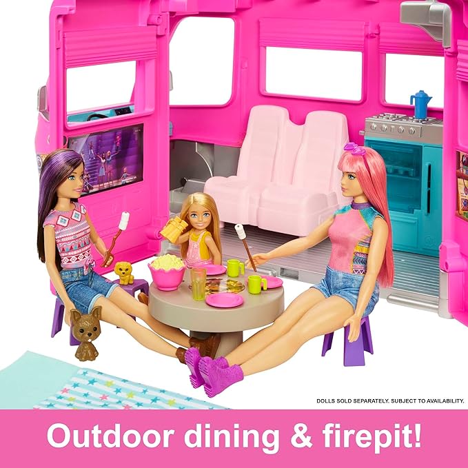 Barbie Estate Conjunto de Brinquedo Trailer dos Sonhos com 7 áreas de brincadeiras e mais de 60 peças