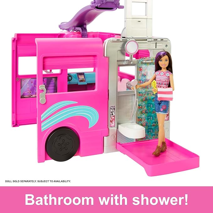 Barbie Estate Conjunto de Brinquedo Trailer dos Sonhos com 7 áreas de brincadeiras e mais de 60 peças