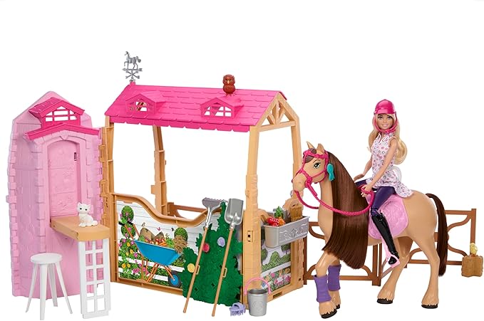 Barbie, Conjunto de Brinquedo Estábulo dos Sonhos com Boneca, Cavalo e +25 Acessórios