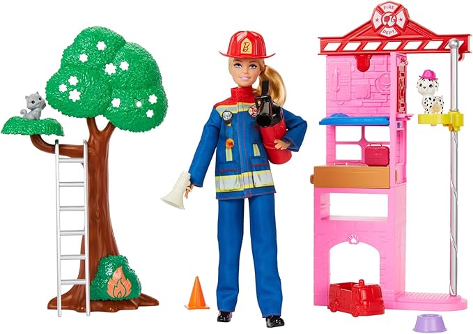 Barbie Profissões Boneca Bombeira com Cachorrinho e 10 Acessórios