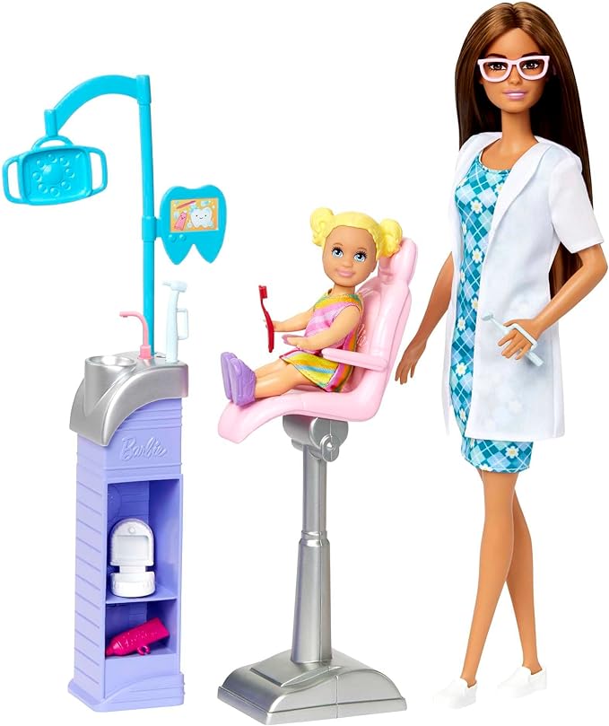 Barbie Profissões Boneca Conjunto Médica Dentista Morena