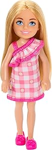 Boneca Barbie Chelsea 14 cm Loira Vestido Xadrez