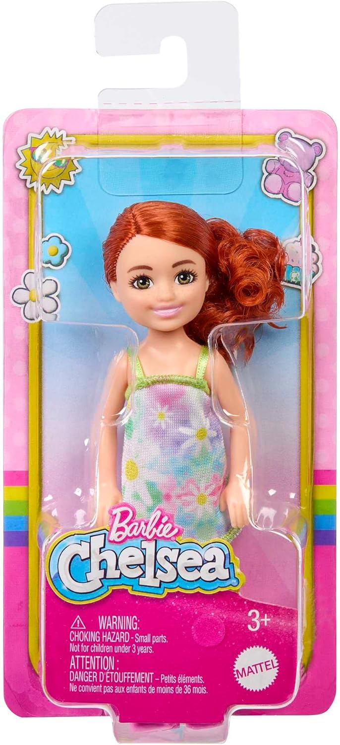 Boneca Barbie Chelsea 14 cm Cabelo Ruivo Vestido Floral
