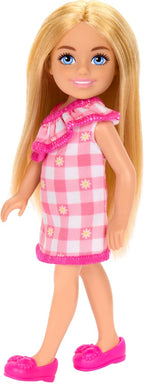 Boneca Barbie Chelsea 14 cm Loira Vestido Xadrez
