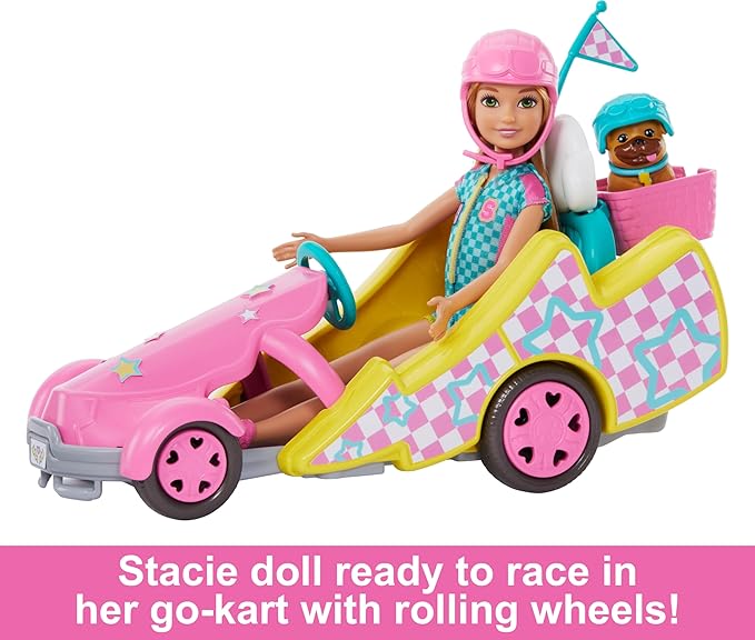 Barbie Stacie Veículo para Boneca Go-Kart, Cachorrinho e Acessórios,
