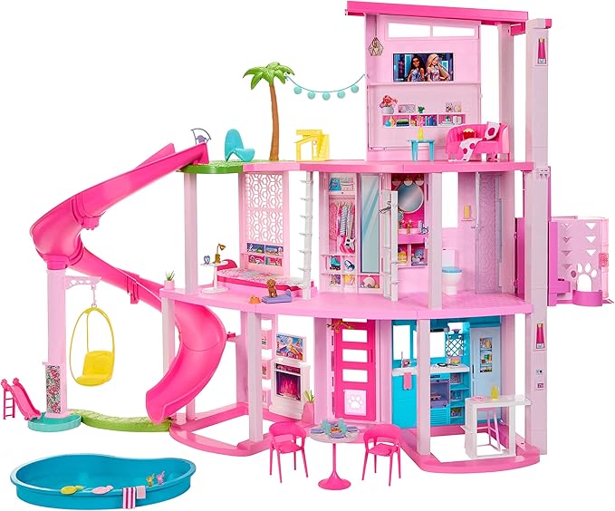 Barbie Casa de Bonecas Dos Sonhos com +75 peças, Três Andares e Escorregador para Boneca