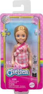 Boneca Barbie Chelsea 14 cm Loira Vestido Xadrez