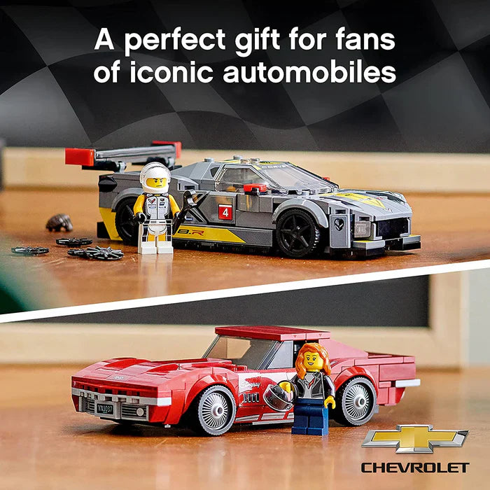 Lego Kit Speed Champions Chevrolet Corvette C8.R Race Car e 1969 Chevrolet Corvette 512 peças