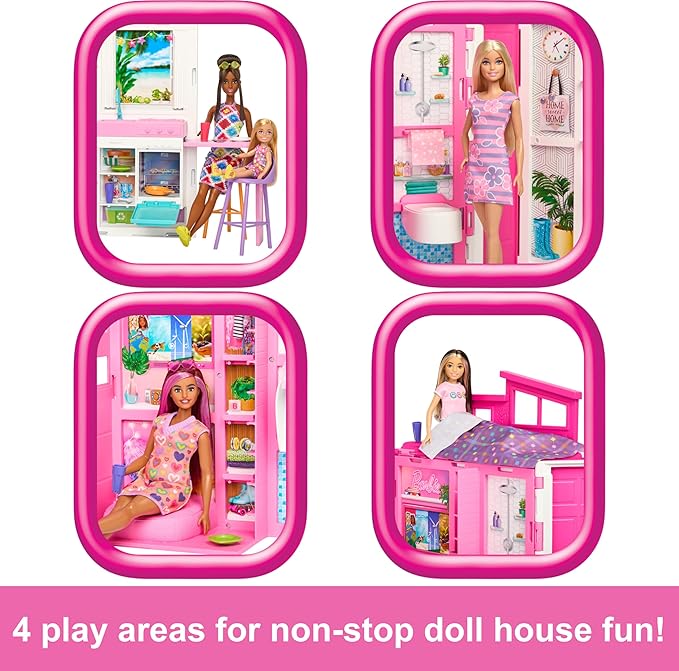 Barbie Casa de Bonecas Glam com Boneca, 4 Áreas e 11 Acessórios
