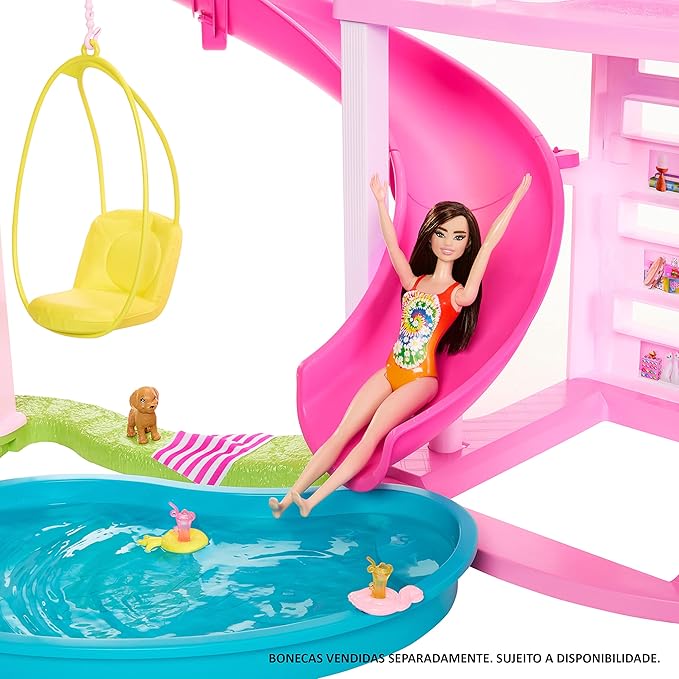 Barbie Casa de Bonecas Dos Sonhos com +75 peças, Três Andares e Escorregador para Boneca