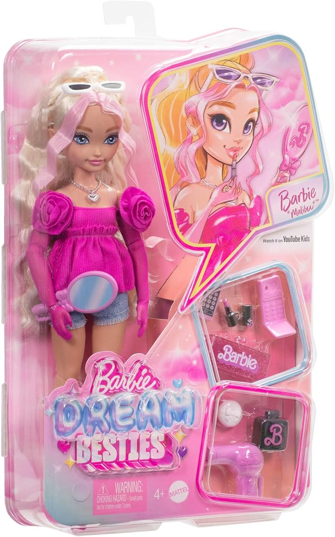 Barbie Dream Besties, Boneca Malibu com Cabelo Loiro e Acessórios de Beleza