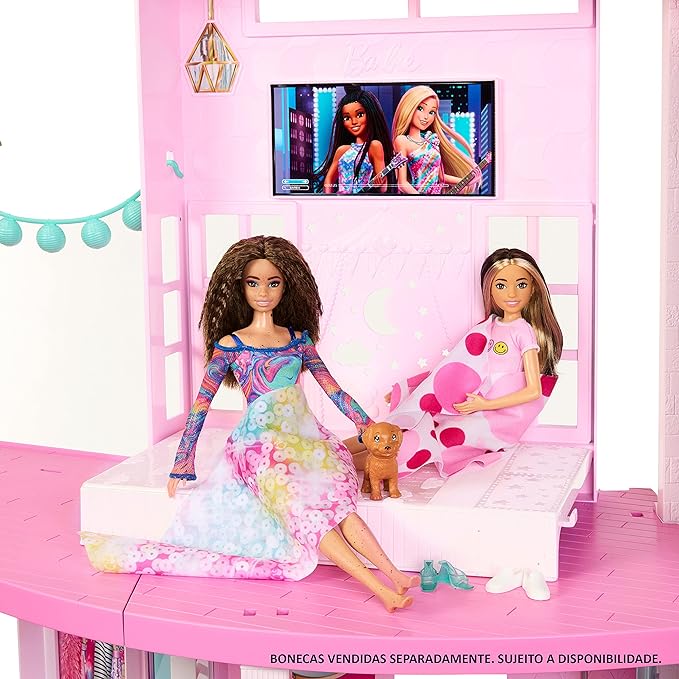 Barbie Casa de Bonecas Dos Sonhos com +75 peças, Três Andares e Escorregador para Boneca
