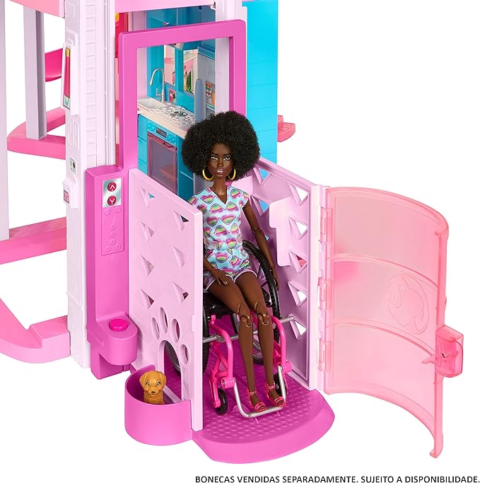Barbie Casa de Bonecas Dos Sonhos com +75 peças, Três Andares e Escorregador para Boneca