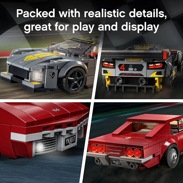Lego Kit Speed Champions Chevrolet Corvette C8.R Race Car e 1969 Chevrolet Corvette 512 peças