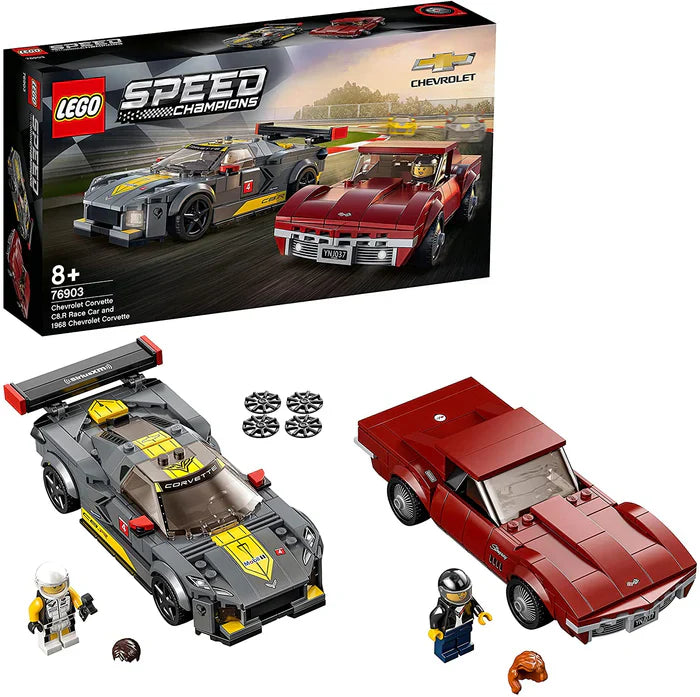 Lego Kit Speed Champions Chevrolet Corvette C8.R Race Car e 1969 Chevrolet Corvette 512 peças