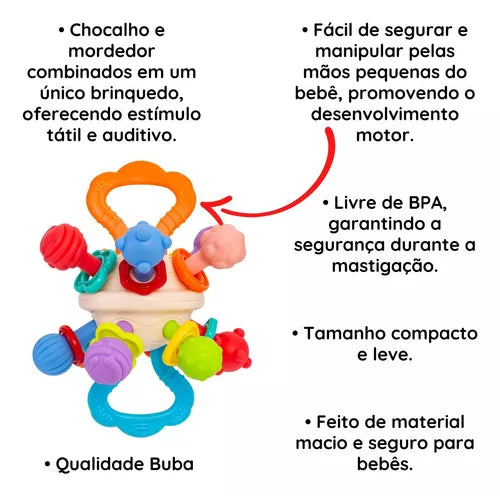 Brinquedo De Bebe Mordedor Sensorial Silicone Chocalho Buba