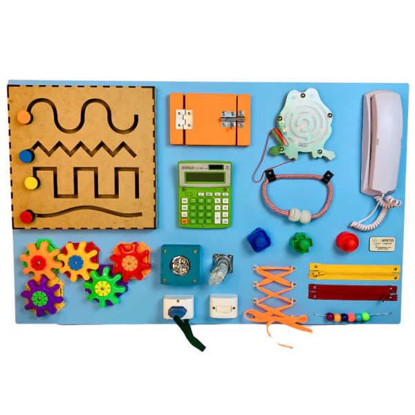 Painel Sensorial de Atividades Educativas 50x80cm Azul