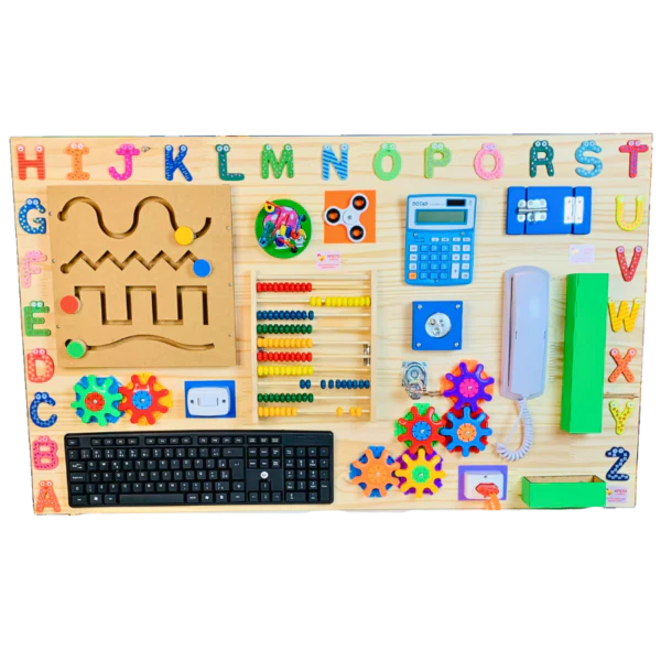 Painel Grande Sensorial de Atividades Educativas 100x60cm em Pinus