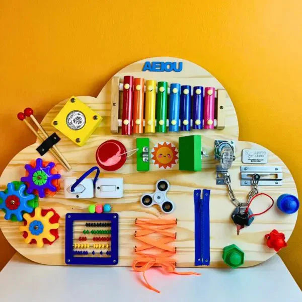Painel Sensorial Montessori em Madeira Pinus