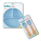 Kit Refeição Introdução Alimentar Prato Com Divisórias Ventosa Talheres Silicone Buba