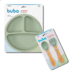 Kit Refeição Introdução Alimentar Prato Com Divisórias Ventosa Talheres Silicone Buba