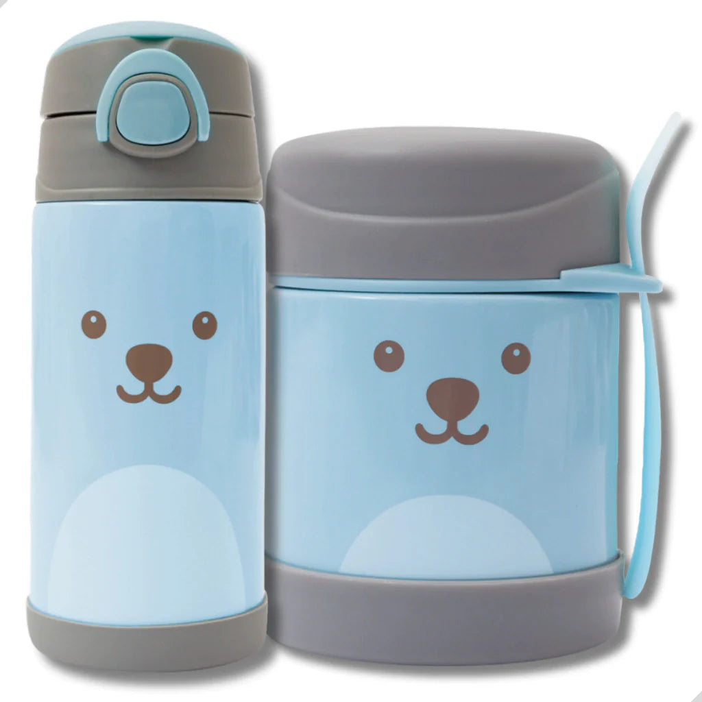 Kit Garrafa Pote Térmico Com Talher Gumy Infantil Inox Buba