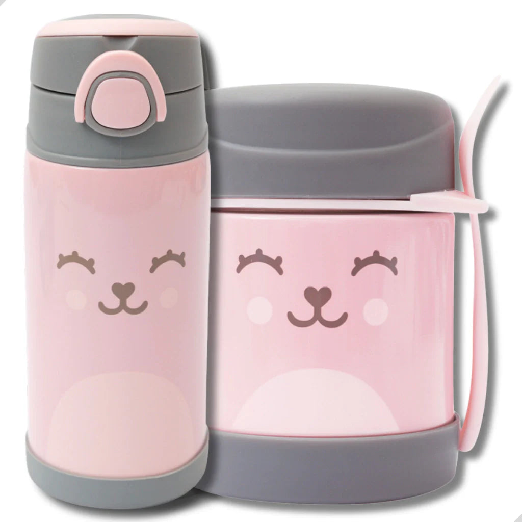 Kit Garrafa Pote Térmico Com Talher Gumy Infantil Inox Buba