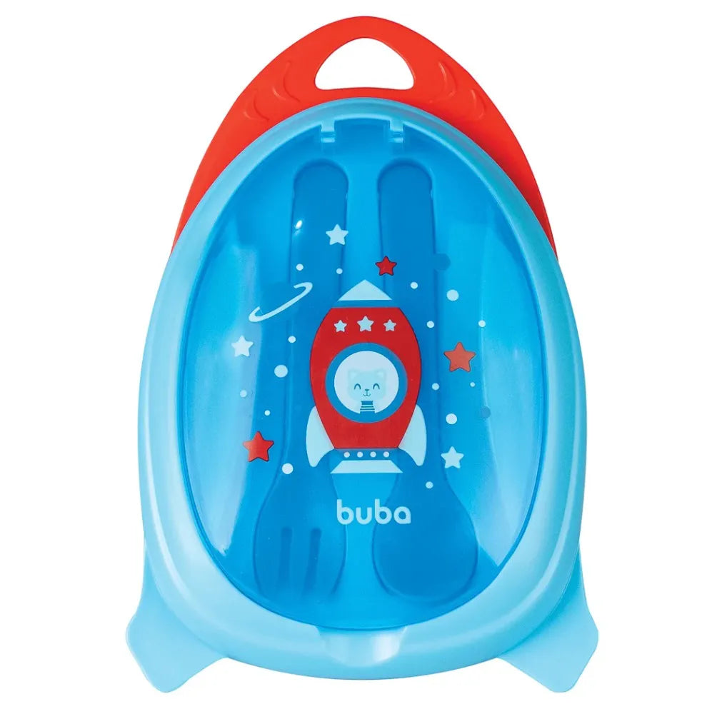 Kit Refeição com Talher Tampa e Divisória Foguete Azul Buba