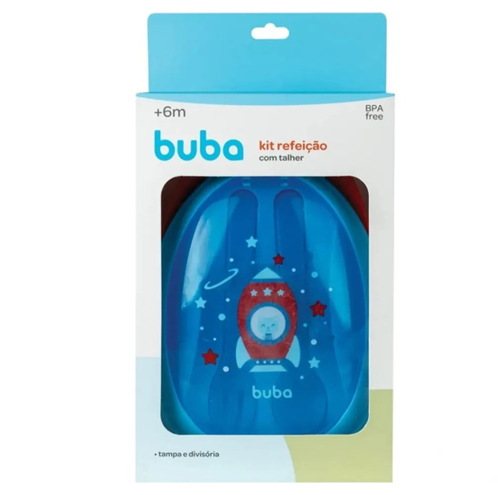 Kit Refeição com Talher Tampa e Divisória Foguete Azul Buba
