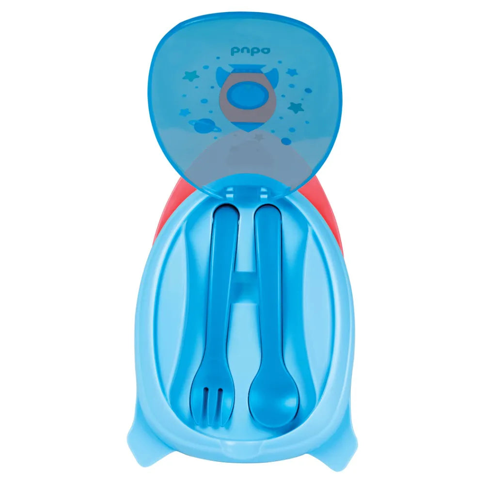 Kit Refeição com Talher Tampa e Divisória Foguete Azul Buba
