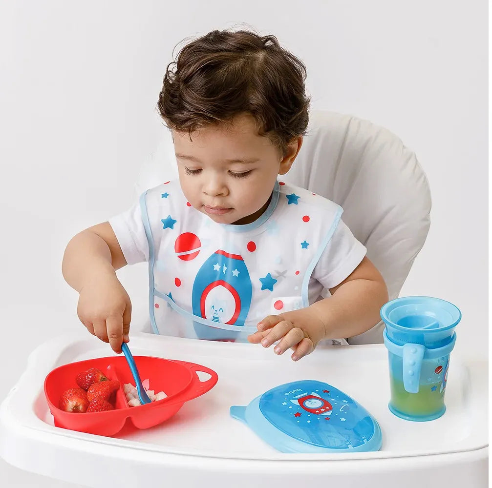 Kit Refeição com Talher Tampa e Divisória Foguete Azul Buba
