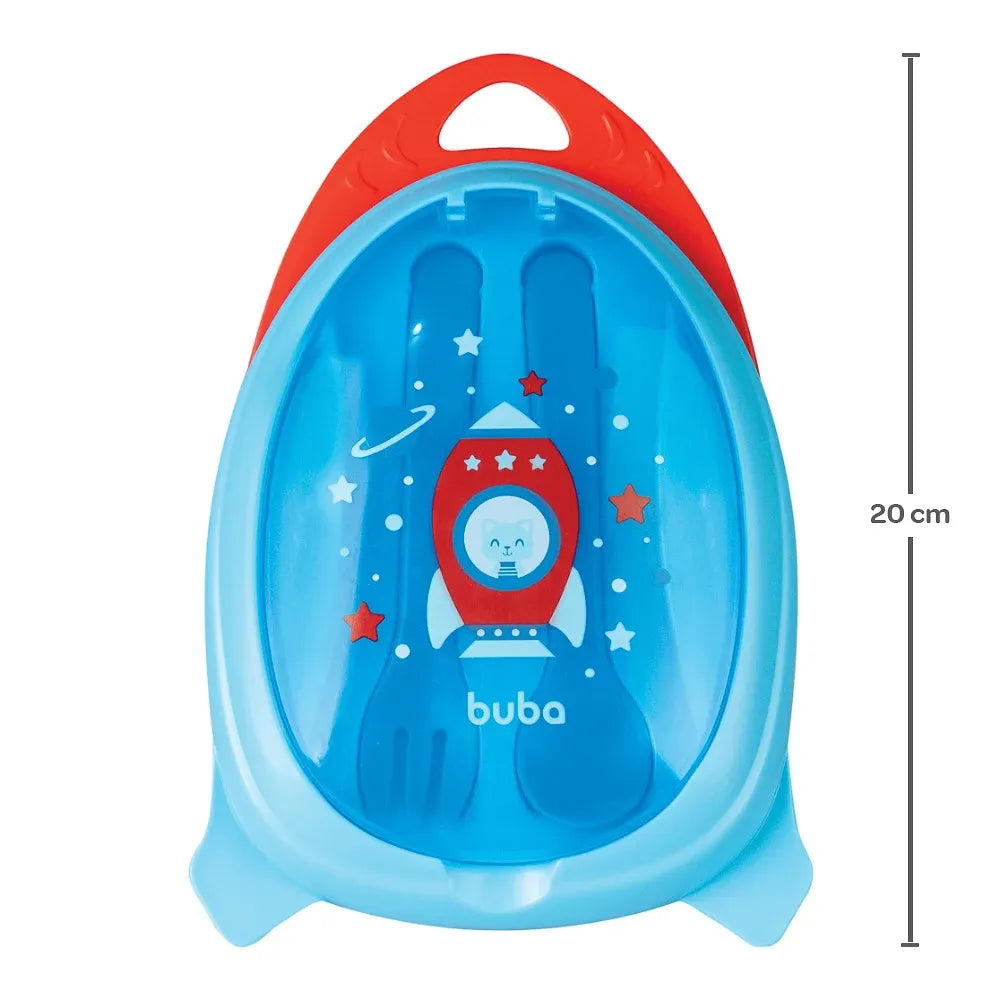 Kit Refeição com Talher Tampa e Divisória Foguete Azul Buba