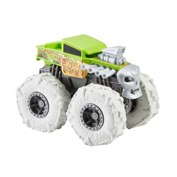 Hot Wheels Monster Trucks Veículo de Brinquedo 1:43 Pneus Para Todo Terreno Bone Shaker Flaming Skull
