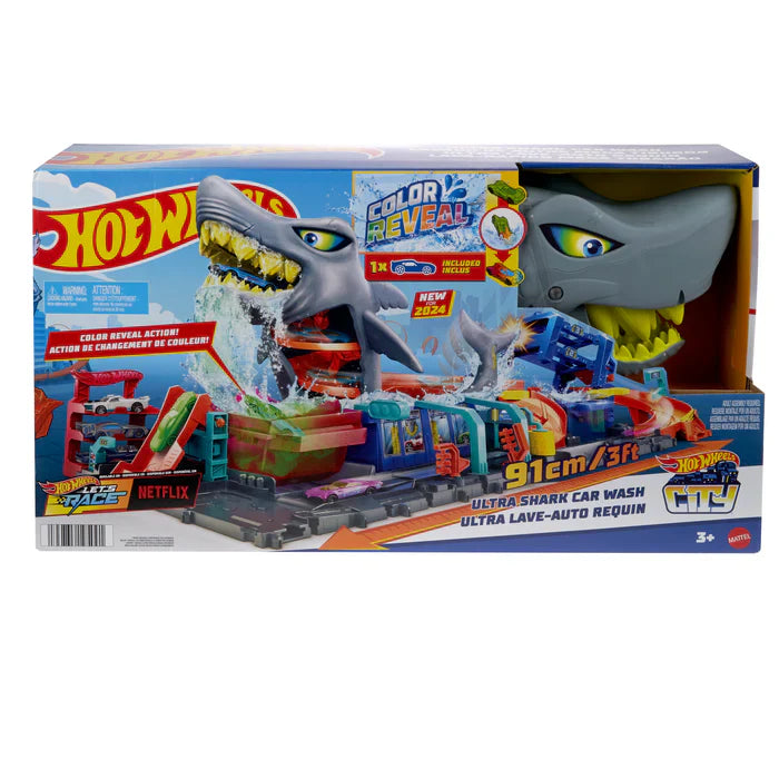 Hot Wheels City Pista de Brinquedo Lava-Rápido Mega Tubarão