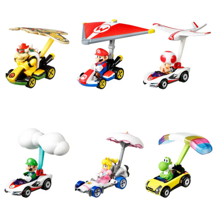 Hot Wheels Mario Kart Veículo de Brinquedo Bowser Padrão Kart com Paraquedas